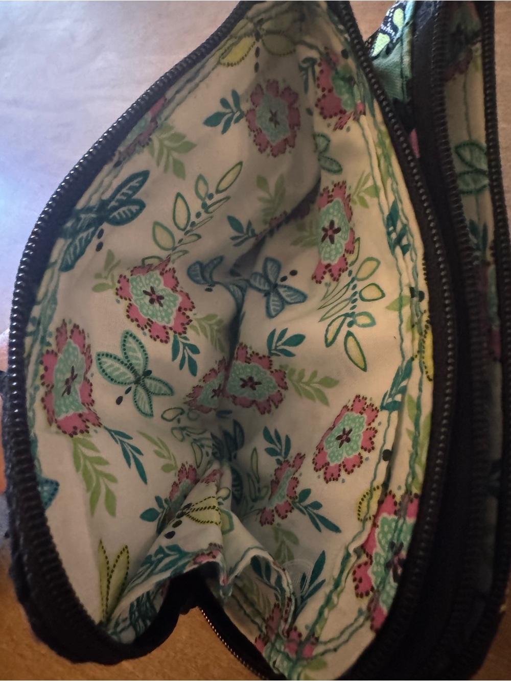 Vera Bradley Black Floral Quilted Wristlet Wallet with Aqua and Pink Accents - Picture 5 of 5